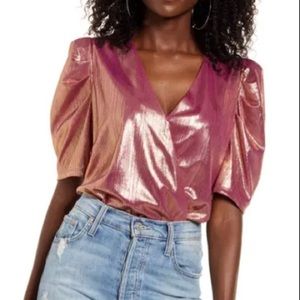 Iridescent bodysuit in raspberry